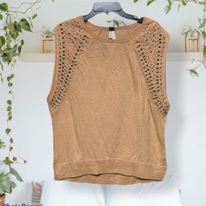 Free People studded camel / pale orange / tan sleeveless top / boho chic